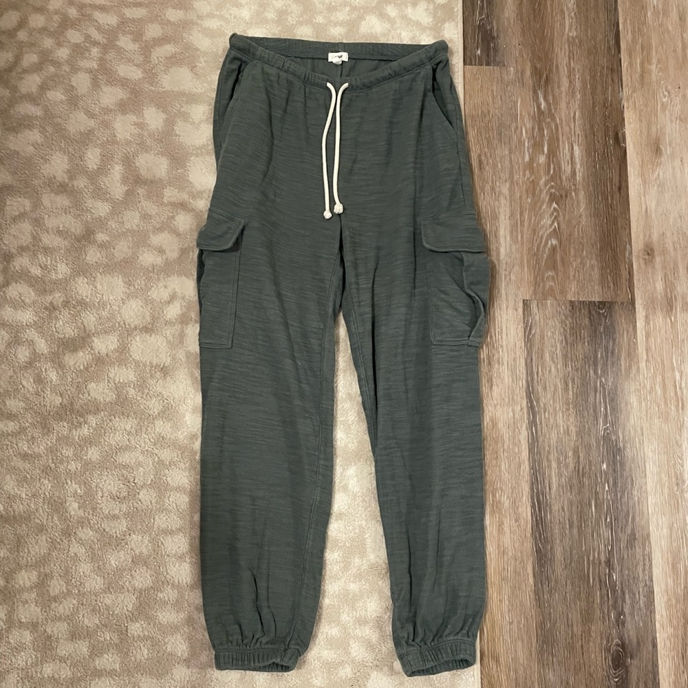 Aerie green cargo jogger and button down top matching set